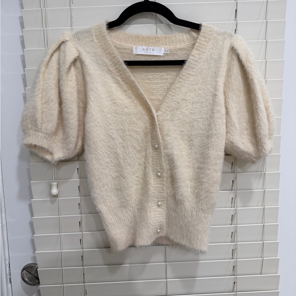 ASTR Women's Cream Puff Sleeve Cardigan